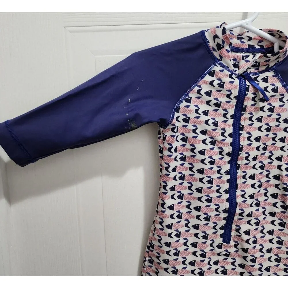 Egg By Susan Lazar Baby One Piece Zip Front LS Rashguard Red White Blue Fish 12M